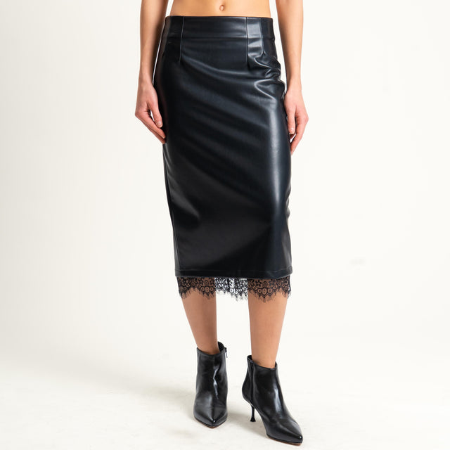 Motel- Gonna in similpelle con pizzo - nero