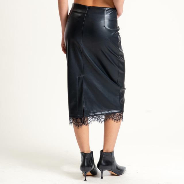 Motel- Gonna in similpelle con pizzo - nero