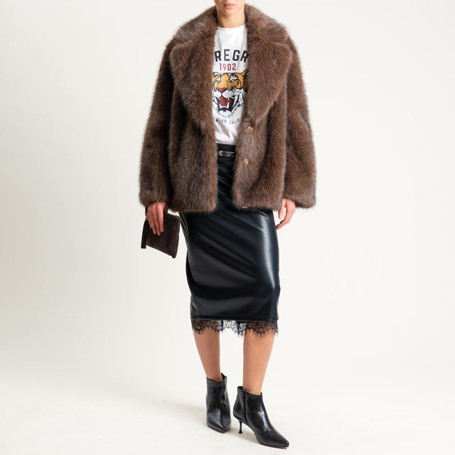 Motel- Gonna in similpelle con pizzo - nero