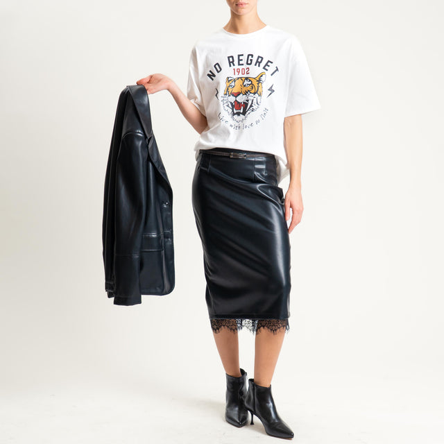 Motel- Gonna in similpelle con pizzo - nero