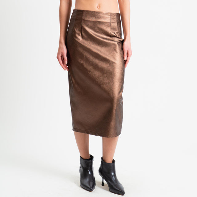 Motel-Gonna similpelle lamianta spacco dietro - bronzo