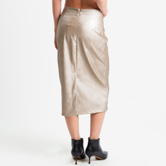 Motel-Gonna similpelle lamianta spacco dietro - oro light