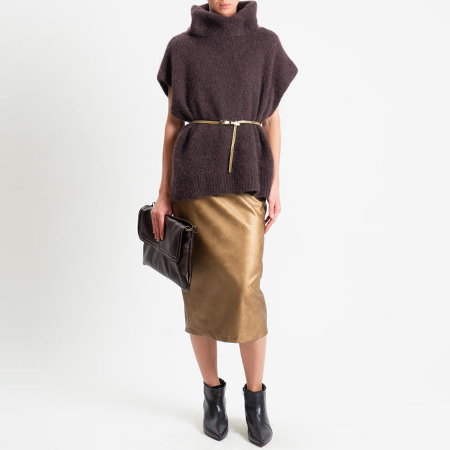 Motel-Gonna similpelle lamianta spacco dietro - tabacco