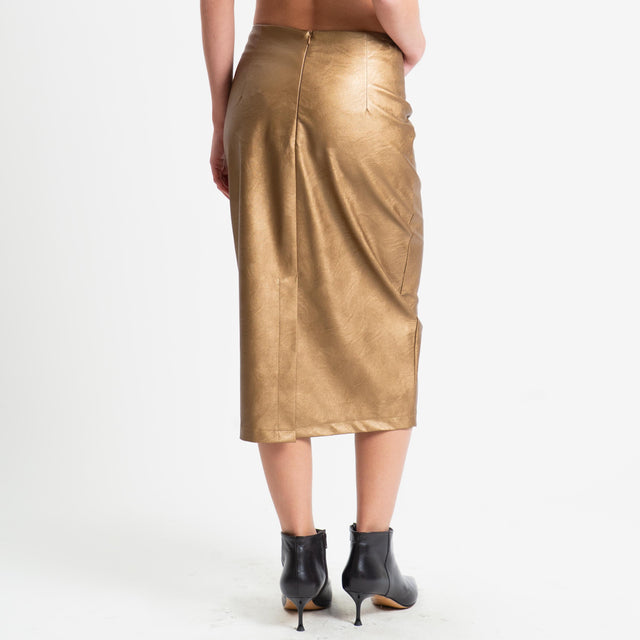 Motel-Gonna similpelle lamianta spacco dietro - tabacco