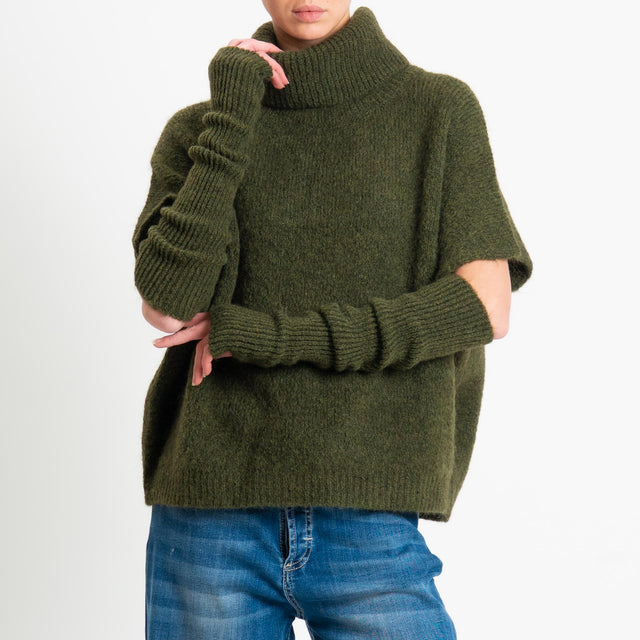 Motel-Maglia smanicata mohair con manicotti - verde bosco