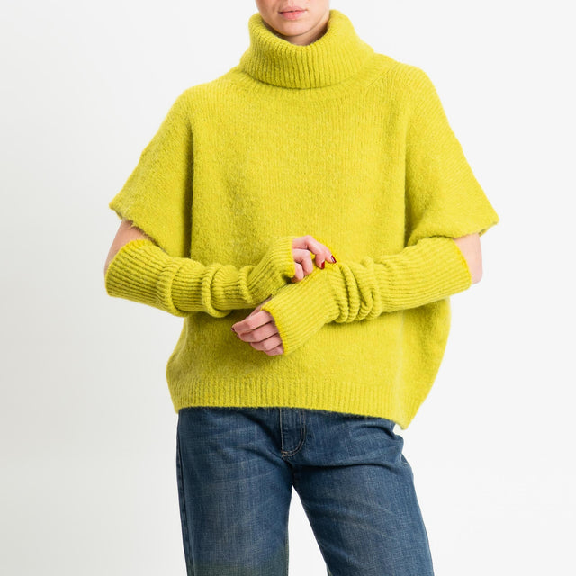Motel-Maglia smanicata mohair con manicotti - lime