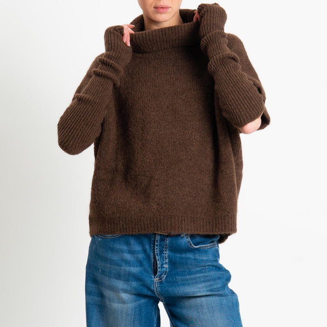 Motel-Maglia smanicata mohair con manicotti - moro