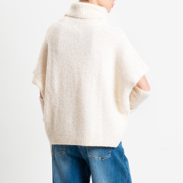 Motel-Maglia smanicata mohair con manicotti - panna