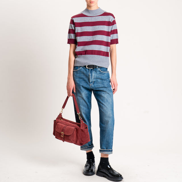 Motel-Maglia righe collo montato - grigio/bordeaux