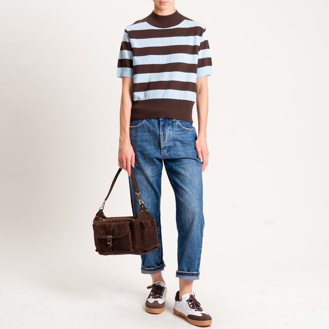 Motel-Maglia righe collo montato - moro/azzurro