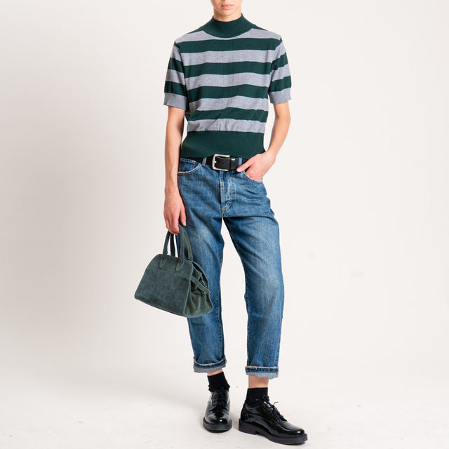 Motel-Maglia righe collo montato - verde/grigio