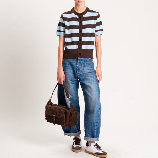 Motel-Cardigan righe in maglia mezza manica - moro/azzurro
