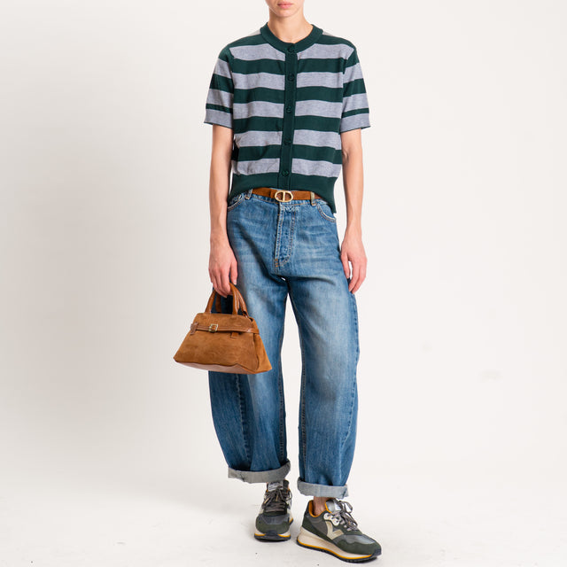 Motel-Cardigan righe in maglia mezza manica - verde/grigio