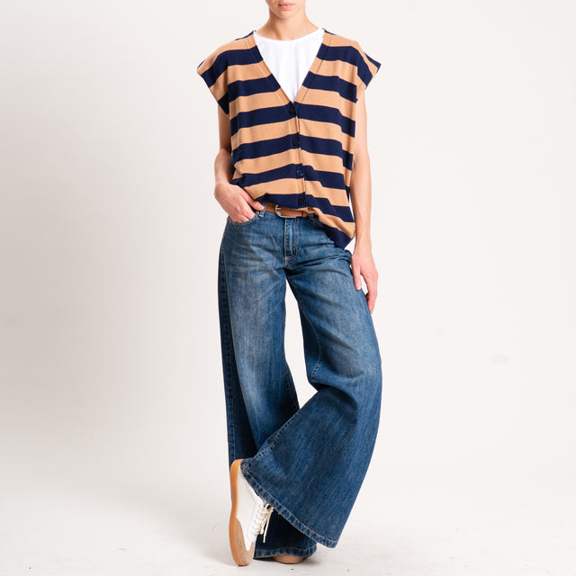 Motel-Gilet righe in maglia - blu/cammello