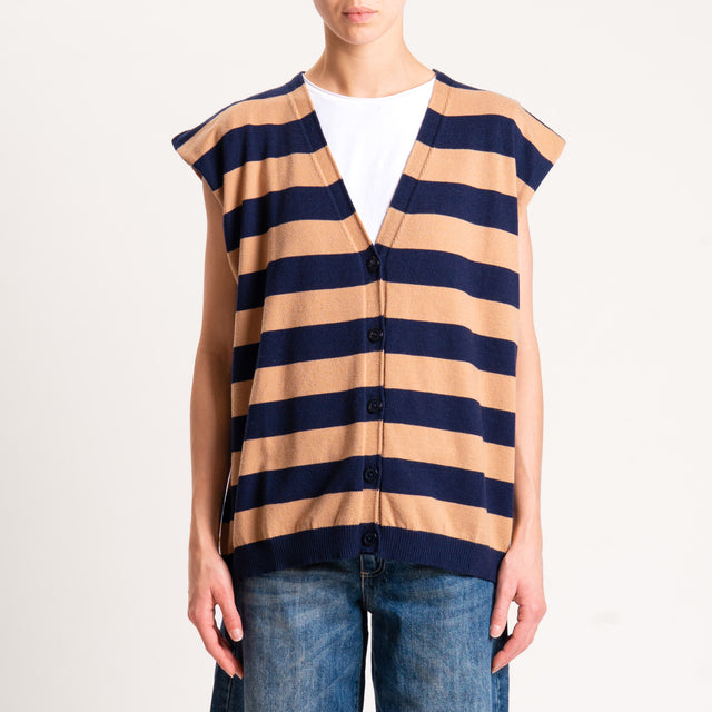 Motel-Gilet righe in maglia - blu/cammello