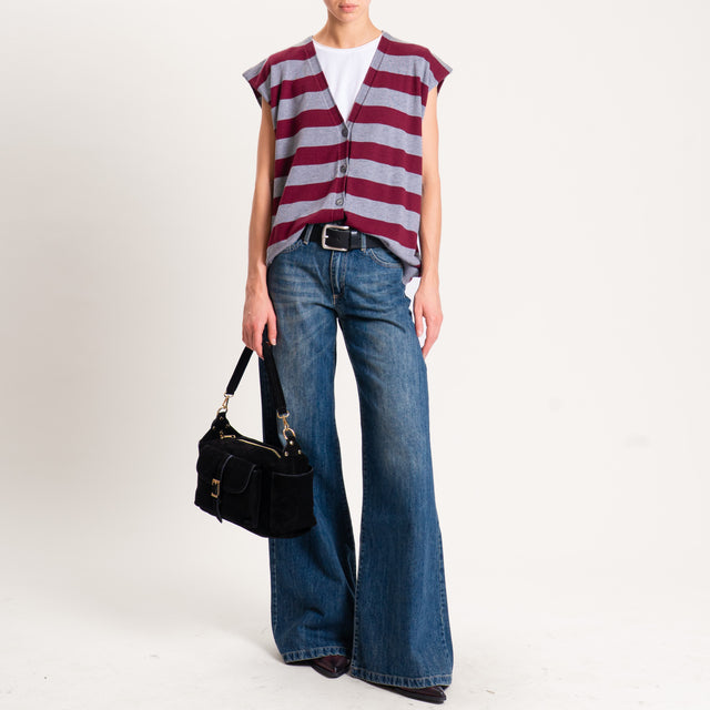 Motel-Gilet righe in maglia - grigio/bordeaux