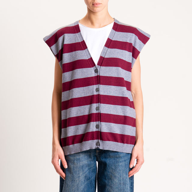 Motel-Gilet righe in maglia - grigio/bordeaux