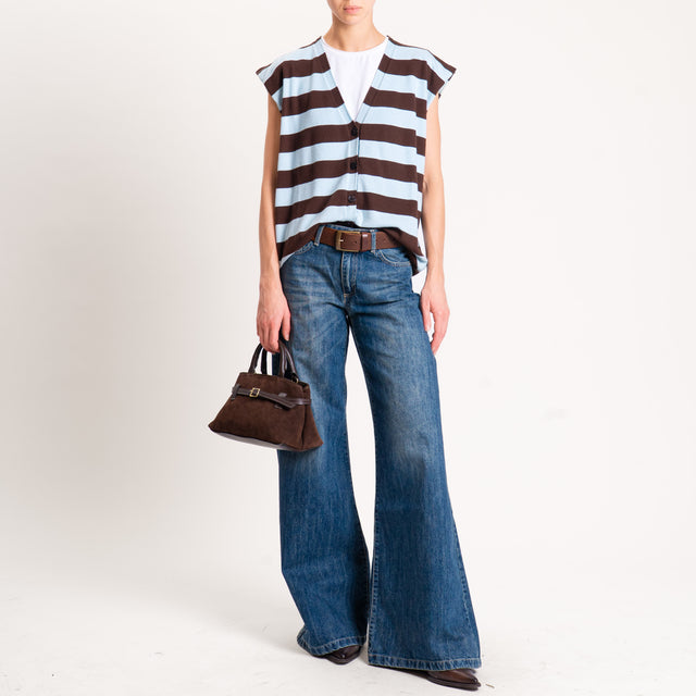 Motel-Gilet righe in maglia - moro/azzurro