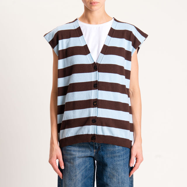 Motel-Gilet righe in maglia - moro/azzurro