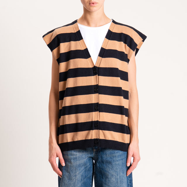 Motel-Gilet righe in maglia - nero/cammello