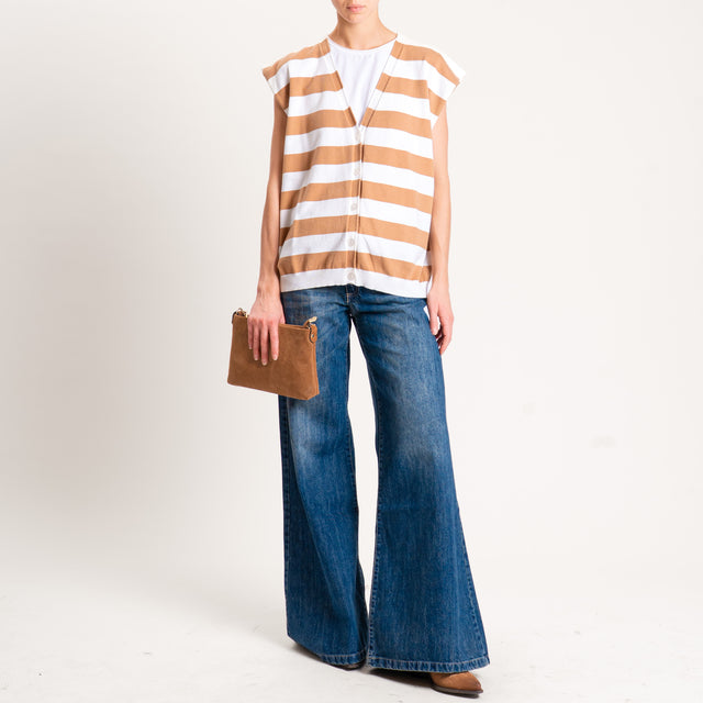 Motel-Gilet righe in maglia - panna/cammello