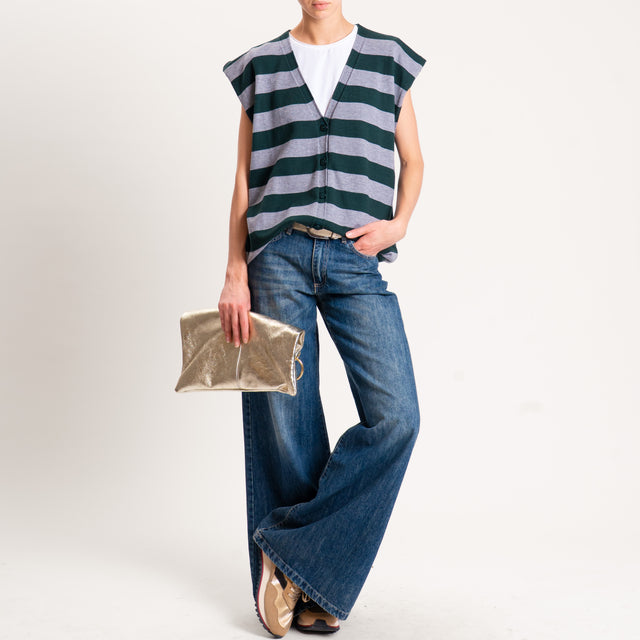 Motel-Gilet righe in maglia - verde/grigio