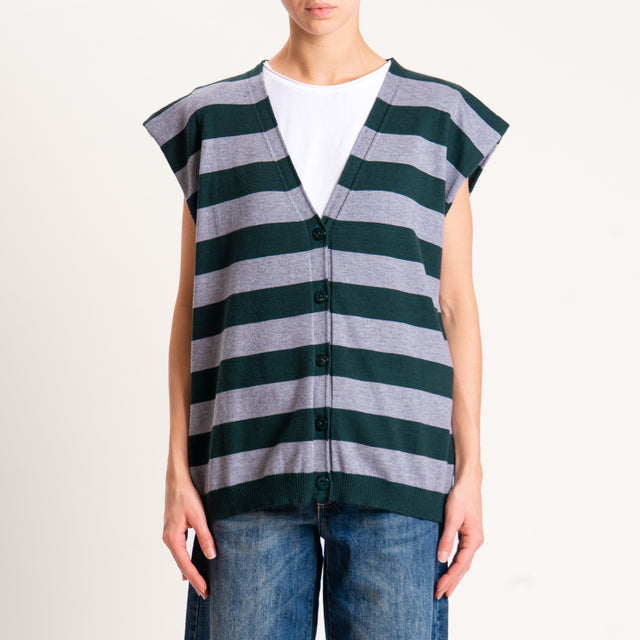 Motel-Gilet righe in maglia - verde/grigio