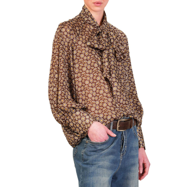 Motel-Camicia fantasia fiori manica ampia - moro