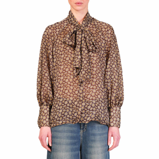 Motel-Camicia fantasia fiori manica ampia - moro