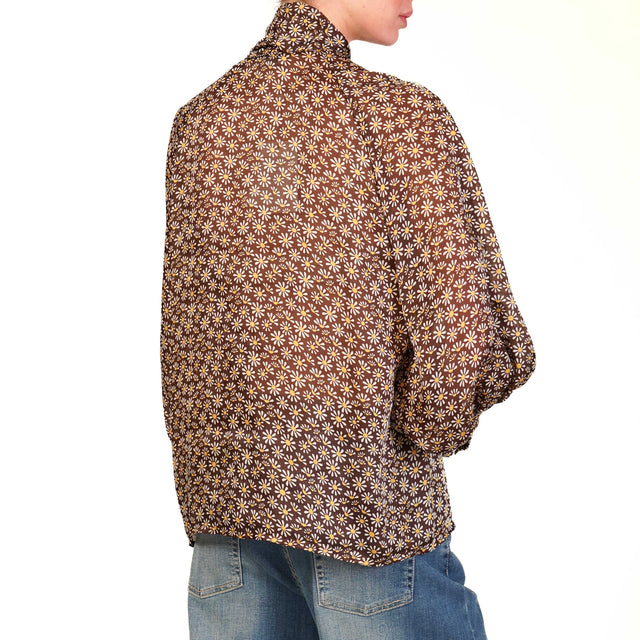 Motel-Camicia fantasia fiori manica ampia - moro