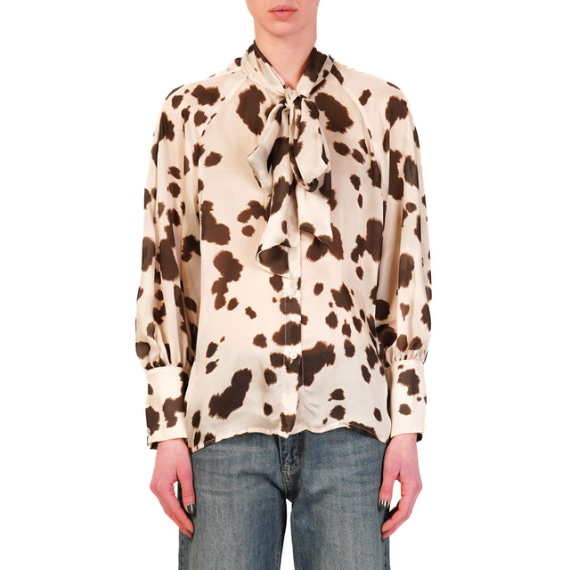 Motel-Camicia cow print con fiocco - beige/moro