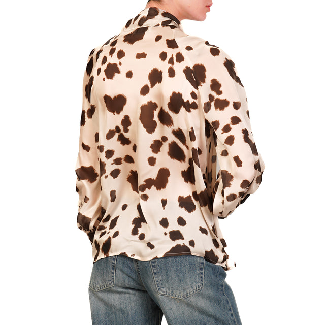 Camisa con estampado de vaca Motel y lazo - beige/marrón oscuro