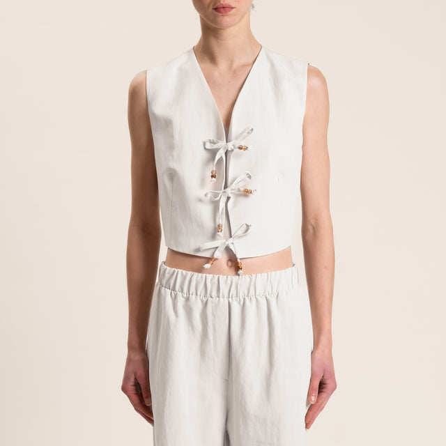 Motel-Completo gilet e pantalone misto lino - bianco