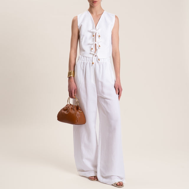 Motel-Completo gilet e pantalone misto lino - bianco