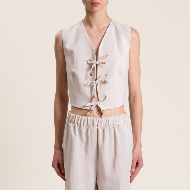 Motel-Completo gilet e pantalone misto lino - gesso