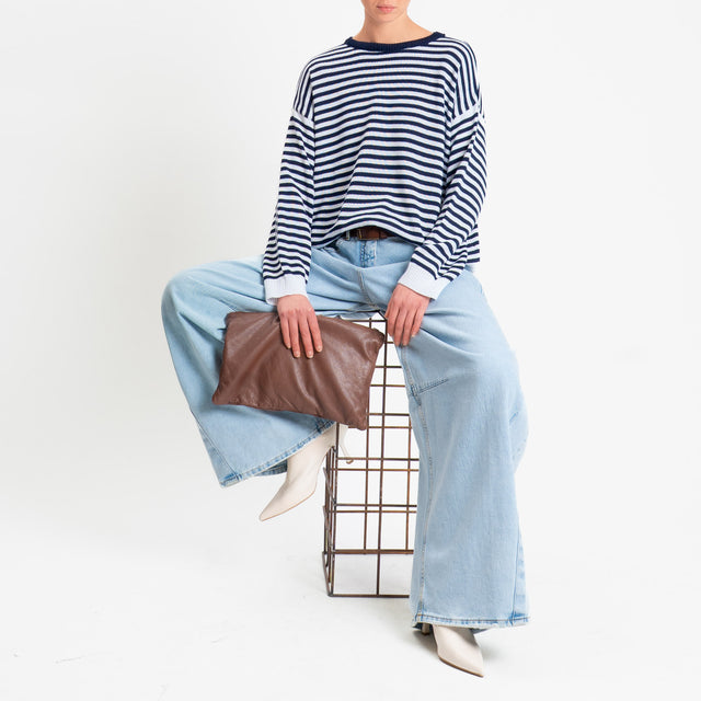 Motel-Maglia girocollo a righe tessuto modal - bianco/blu