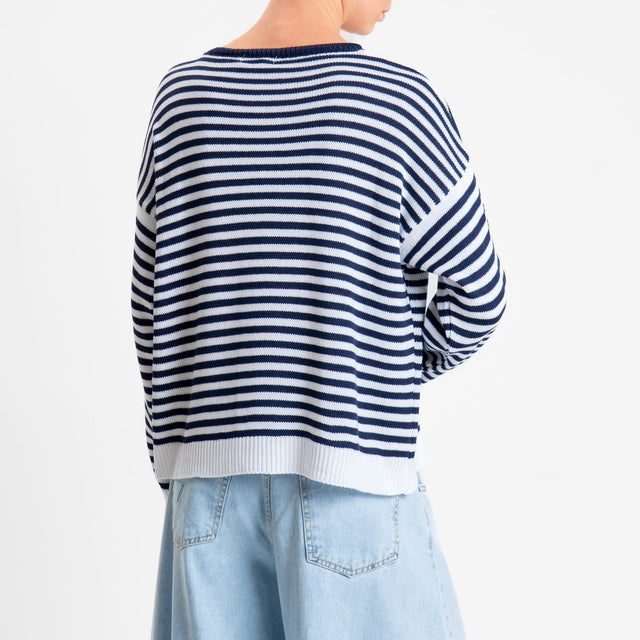 Motel-Maglia girocollo a righe tessuto modal - bianco/blu