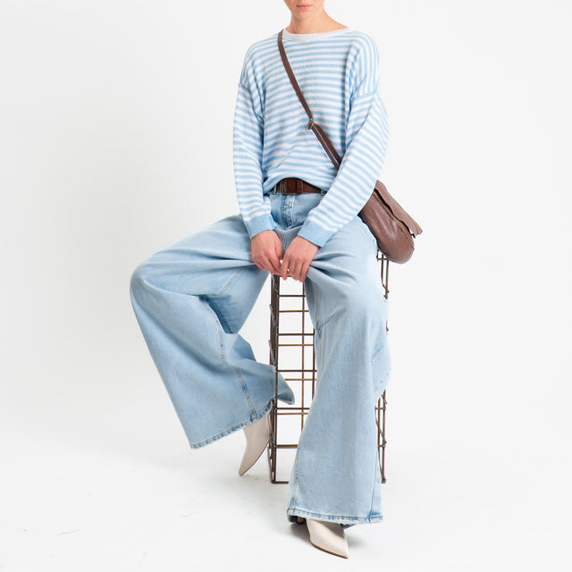 Motel-Maglia girocollo a righe tessuto modal - celeste/bianco