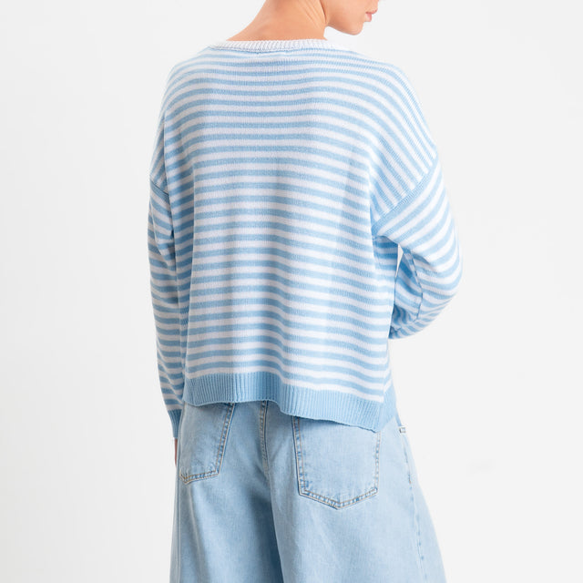 Motel-Maglia girocollo a righe tessuto modal - celeste/bianco