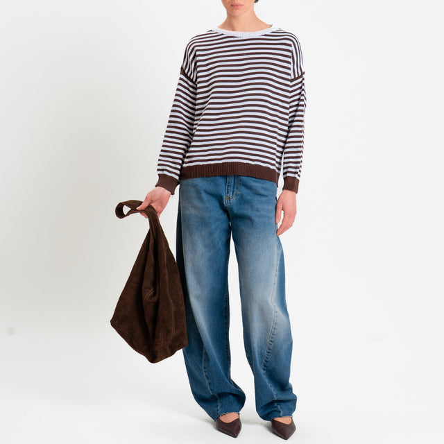 Motel-Maglia girocollo a righe tessuto modal - moro/latte