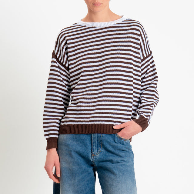 Motel-Maglia girocollo a righe tessuto modal - moro/latte