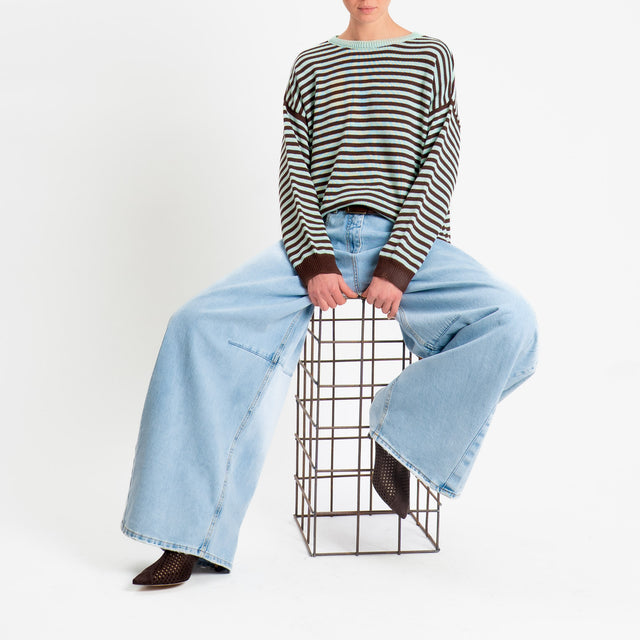 Motel-Maglia girocollo a righe tessuto modal - moro/menta