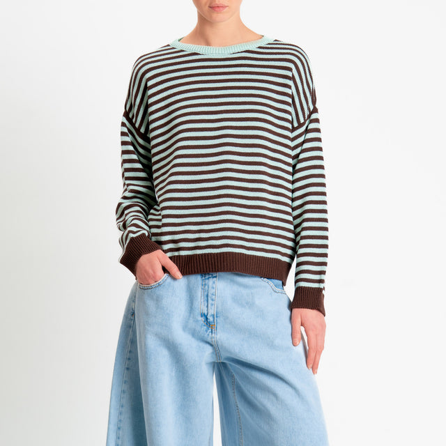 Motel-Maglia girocollo a righe tessuto modal - moro/menta