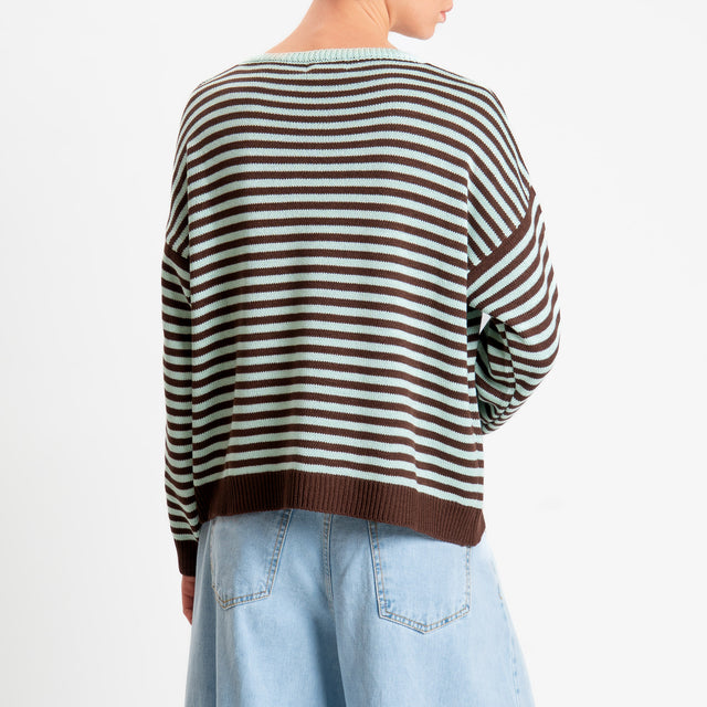 Motel-Maglia girocollo a righe tessuto modal - moro/menta