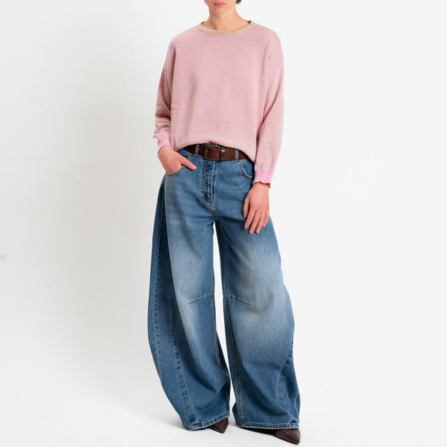 Motel-Maglia girocollo a righe tessuto modal - rosa/corda