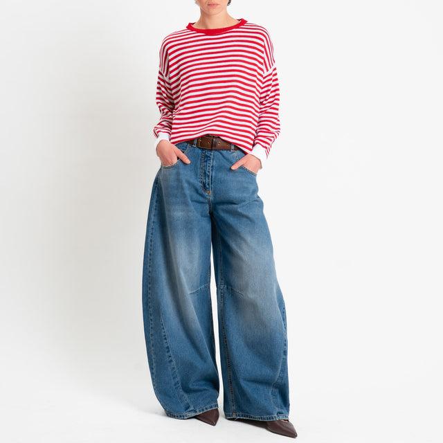 Motel-Maglia girocollo a righe tessuto modal - bianco/rosso