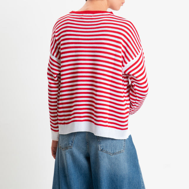 Motel-Maglia girocollo a righe tessuto modal - bianco/rosso