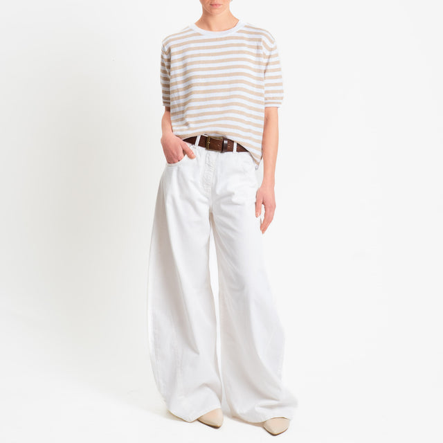 Motel-Maglia righe mezza manica misto cotone - bianco/corda