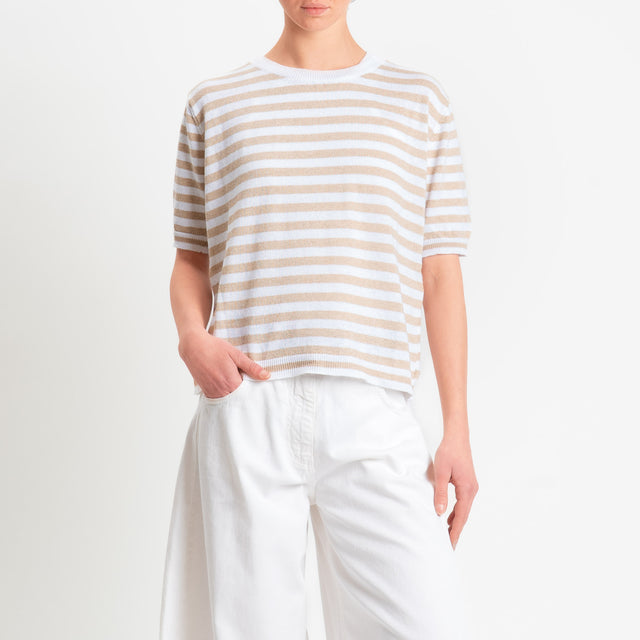 Motel-Maglia righe mezza manica misto cotone - bianco/corda