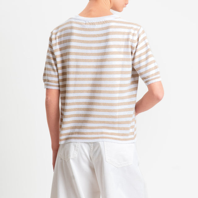 Motel-Maglia righe mezza manica misto cotone - bianco/corda